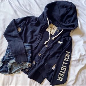 Hollister navy button up hoodie sweatshirt